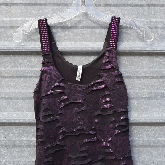 Sexy Metallic Purple Slasher Rhinestone Bodycon Mini Yoyo5 Dress - Picture 14 of 17